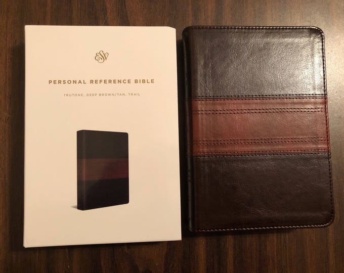 Personalized ESV Personal Size Reference Bible - Deep Brown / Tan Trutone