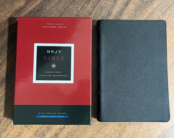 Personalized NKJV Large Print Thinline Reference Bible - Black Genuine Leather - Custom Imprinted with a name 9780785297932