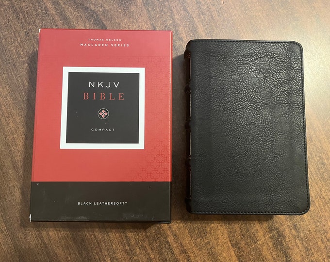 Personalized NKJV Compact Bible, Maclaren Series - Black LeatherSoft, Custom Imprinted