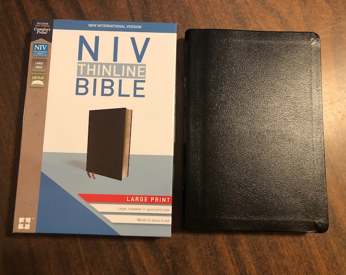 Personalized NIV Large Print Thinline Bible - Black Bonded Leather ** Custom Imprinted New International Version Bible