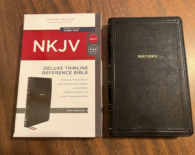 Personalized NKJV Thinline Deluxe Reference Bible - Black LeatherSoft,  Custom Imprinted