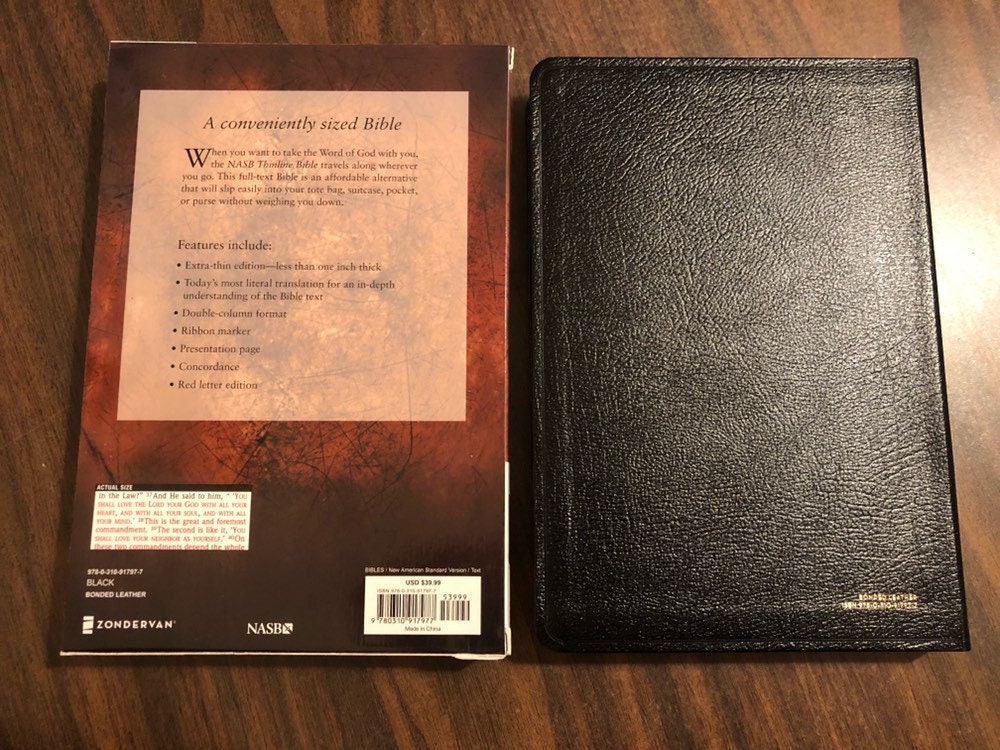 PERSONALIZED NASB Large Print Thinline Bible Black Bonded Leather