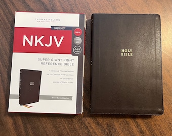 Personalized NKJV Super Giant Print Reference Bible - Brown Bonded Leather - Custom Imprinted with name on front cover