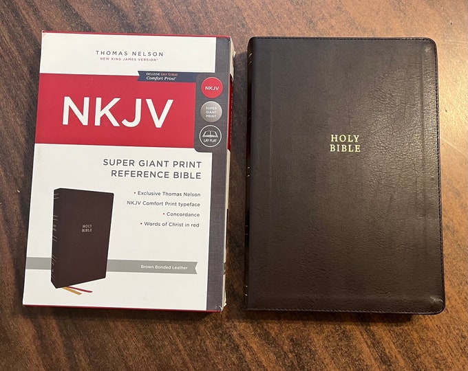 Personalized NKJV Super Giant Print Reference Bible - Brown Bonded Leather - Custom Imprinted with name on front cover
