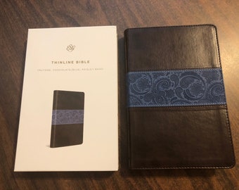 PERSONALIZED  ESV Thinline Bible - Chocolate / Blue Paisley Trutone  Custom Imprinted, ISBN 9781433524400