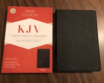 PERSONALIZED  KJV Large Print Ultrathin Reference Bible  - Black Genuine Leather  Custom Imprinted