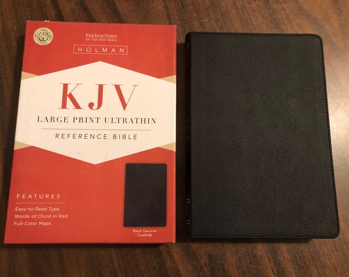 PERSONALIZED  KJV Large Print Ultrathin Reference Bible  - Black Genuine Leather  Custom Imprinted