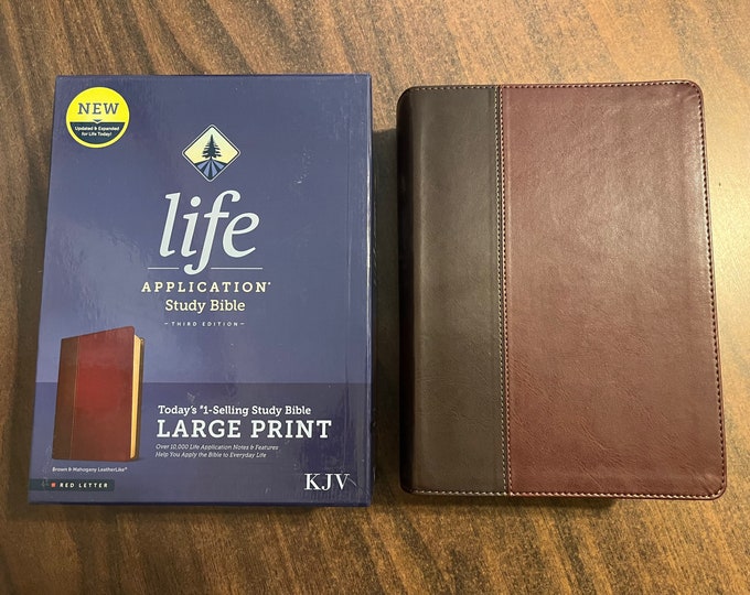 Personalized KJV Large Print Life Application Study Bible - Brown LeatherLike,  Custom Imprinted