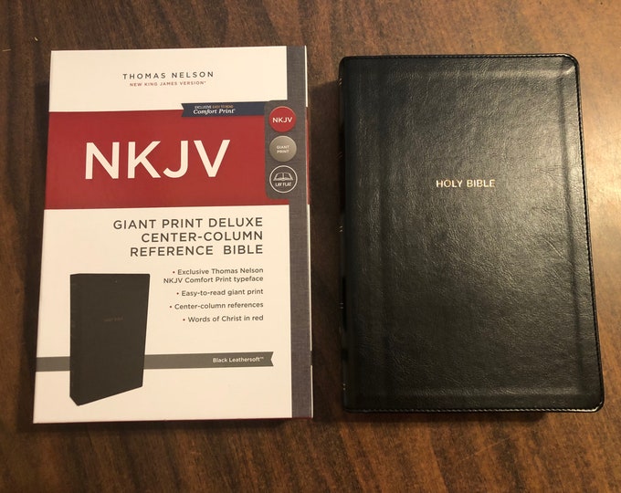 Personalized Bible, NKJV Giant Print Center Column Reference Bible - Black Leathersoft, Custom Imprinted, ISBN 9780785217817, large print