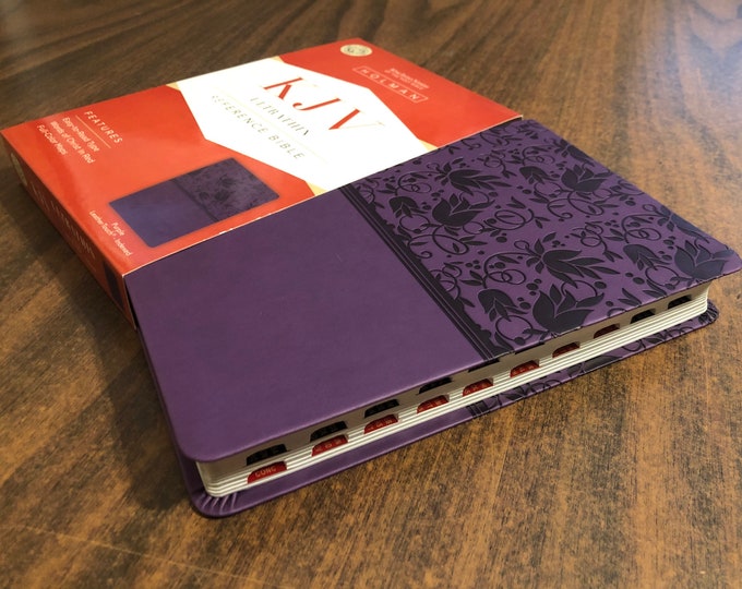 Personalized Bible, KJV Ultrathin Bible Indexed - Purple LeatherTouch Cover Custom Imprinted