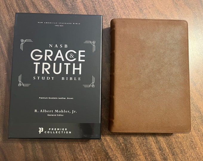 Personalized NASB Grace & Truth Study Bible - Brown Premium Goatskin Genuine Leather, Custom Imprinted with name, NASB 1995