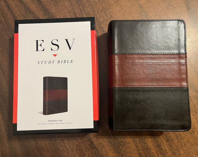 Personalized ESV Study Bible Personal Size - Forest / Tan Trutone  Custom Imprinted with name on cover, ISBN 9781433588556