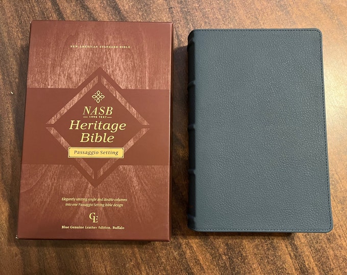 Personalized NASB Heritage Bible - Blue Genuine Buffalo Leather, Passaggio Setting, 1995 NASB Text