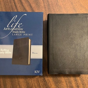 Personalized KJV Large Print Life Application Study Bible - Black Bonded Leather,  Custom Imprinted