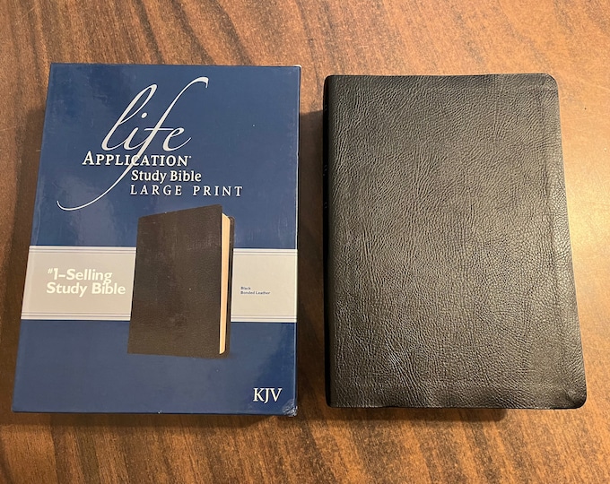Personalized KJV Large Print Life Application Study Bible - Black Bonded Leather,  Custom Imprinted