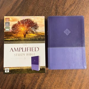 Personalized Amplified Study Bible Large Print - Purple LeatherSoft - Custom Imprinted with a name, 9780310446521