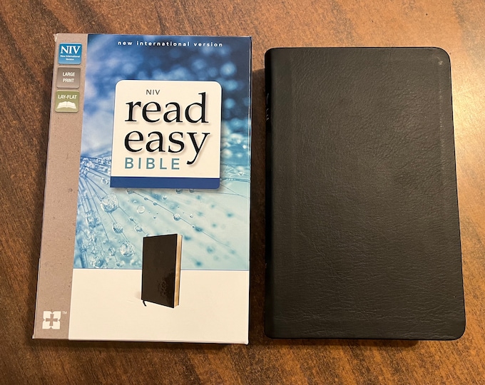 Personalized NIV Bible, Large Print - Black Genuine Leather, Custom Imprinted with name, "Read Easy Bible"