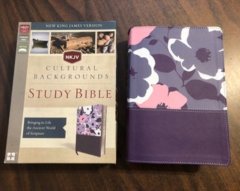 PERSONALIZED Bible NKJV Cultural Backgrounds Study Bible - Purple LeatherSoft  Custom Imprinted