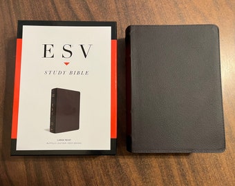 Personalized ESV Large Print Study Bible - Deep Brown Genuine Buffalo Leather, Custom Imprinted with name