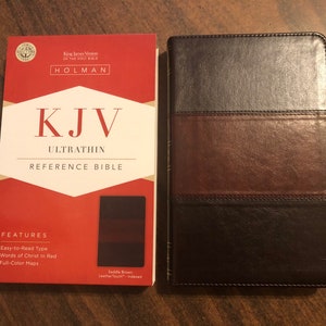 Personalized Bible KJV Ultrathin Reference Bible Thumb Indexed Brown LeatherTouch Cover Custom Imprinted Embossed with Name for Man Tabs image 3