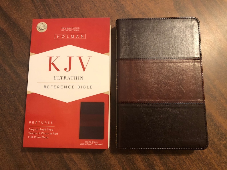 Personalized Bible KJV Ultrathin Reference Bible Thumb Indexed Brown LeatherTouch Cover Custom Imprinted Embossed with Name for Man Tabs image 3