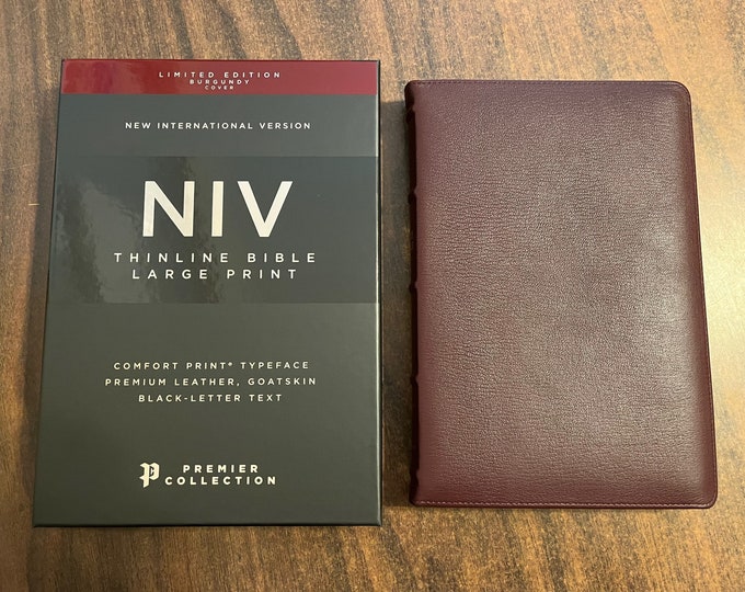 Personalized NIV Large Print Thinline Bible - Burgundy Goatskin Genuine Leather ** Custom Imprinted