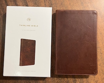 Personalized ESV Thinline Bible - Full Grain Genuine Leather Deep Brown, Custom Imprinted with name, ISBN 9781433593147