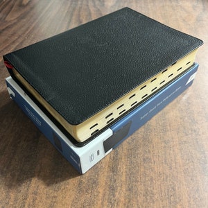 Personalized CSB Super Giant Print Reference Bible Thumb Indexed - Black Genuine Leather, Custom Imprinted with name
