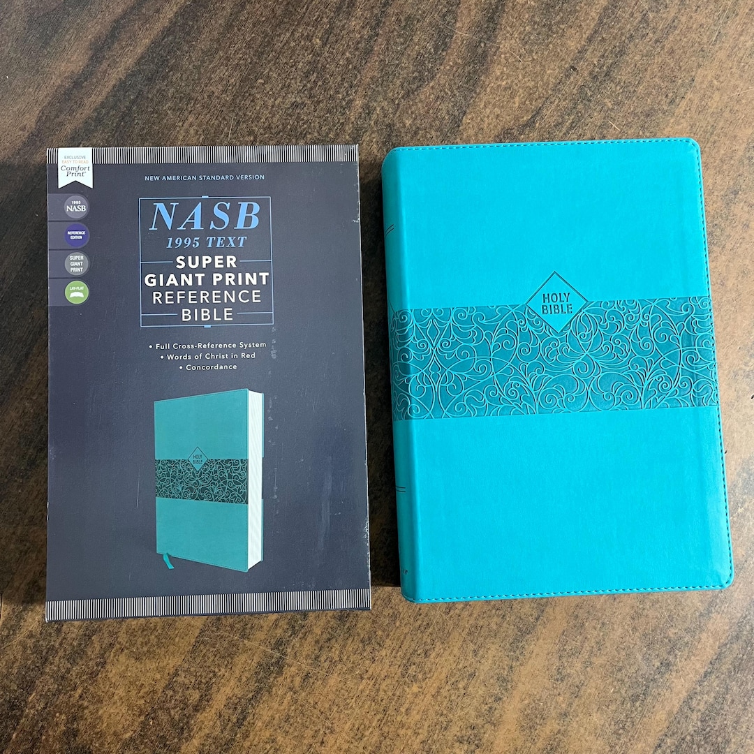 Personalized NASB Super Giant Print Reference Bible - Teal Leathersoft ...
