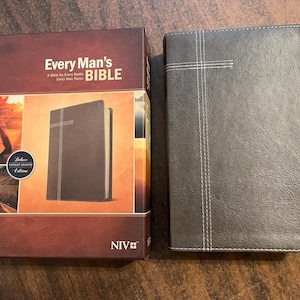 Personalized NIV Every Mans Devotional Bible - Granite LeatherLike - Custom Imprinted, name engraved bible