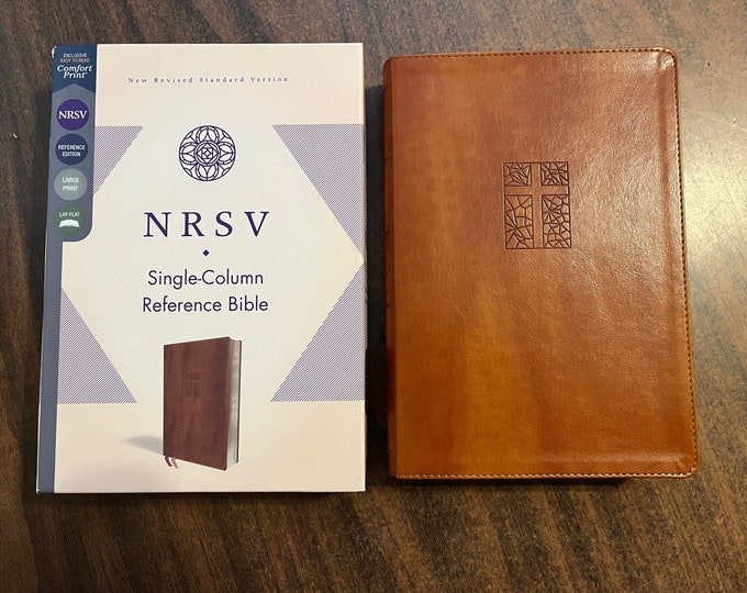 Personalized NRSV Single Column Reference Bible - Brown LeatherSoft, Custom Imprinted - Wide Margin Large Print 10.5 pt