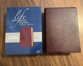 Personalized KJV Large Print Life Application Study Bible - Burgundy Bonded Leather,  Custom Imprinted