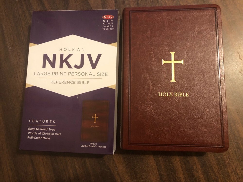 PERSONALIZED ** NKJV Large Print Reference Bible Indexed Brown