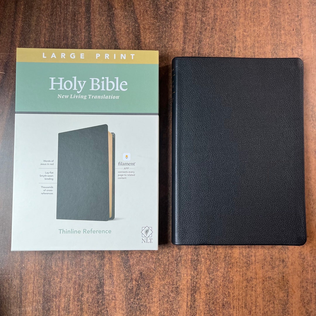 Personalized NLT Large Print Thinline Reference Bible Black Genuine