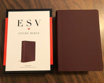 Personalized ESV Large Print Study Bible - Burgundy Bonded Leather  Custom Imprinted