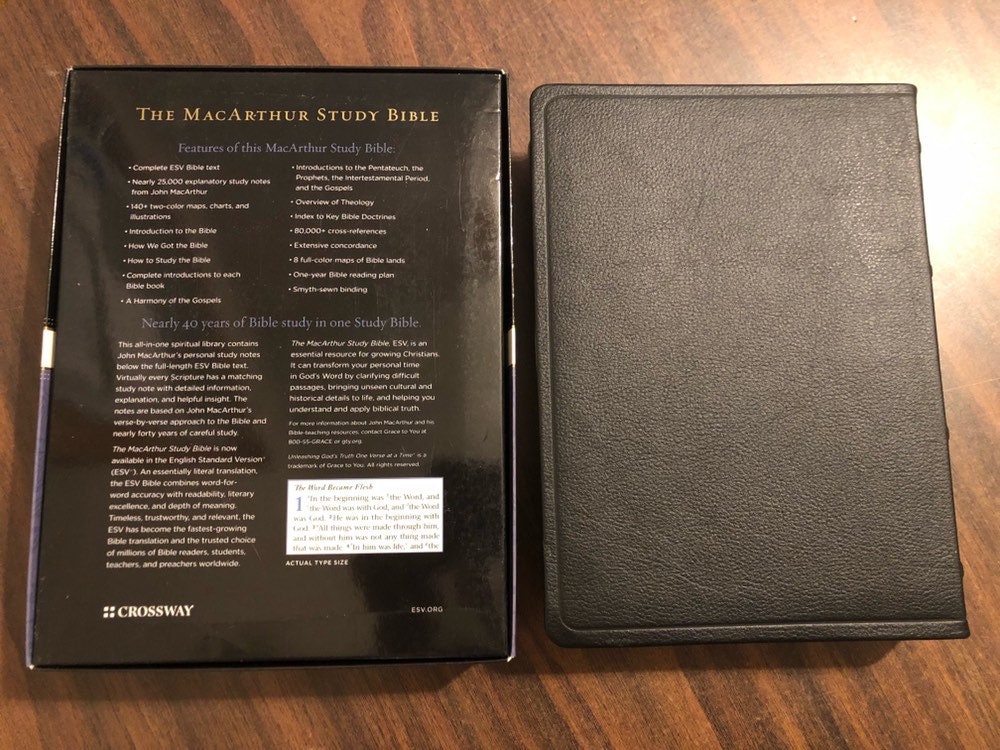 PERSONALIZED ESV Macarthur Study Bible Black Top Grain Genuine