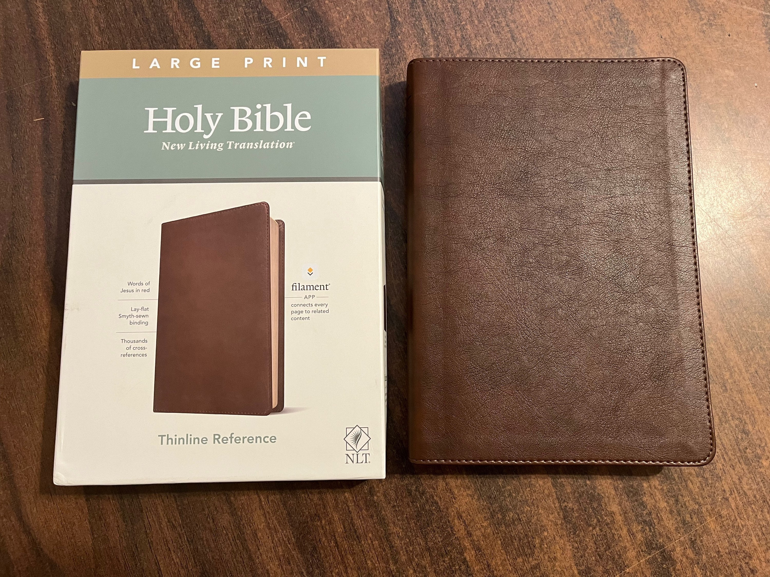 Personalized Bible NLT Large Print Thinline Reference Bible Brown LeatherLike, Custom