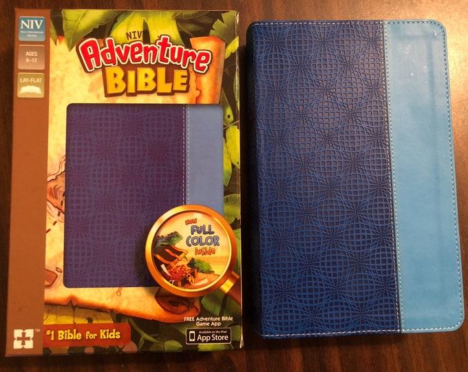 Personalized NIV Adventure Bible, Kids Study Bible- Blue Duotone, Custom Imprinted