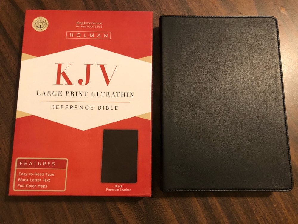 PERSONALIZED KJV Large Print Ultrathin Bible - Black Premium Goatskin ...