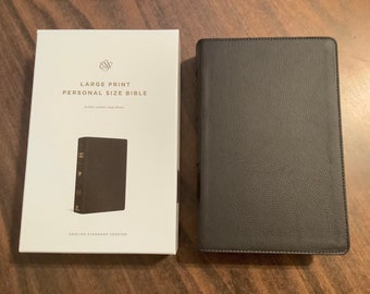 Personalized ESV Large Print Personal Size Bible - Deep Brown Buffalo Genuine Leather, Custom Imprinted, ISBN 9781433572029