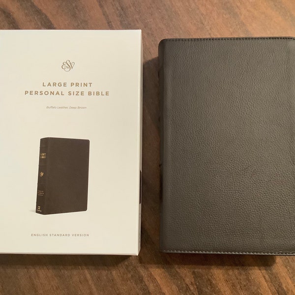 Personalized ESV Large Print Personal Size Bible - Deep Brown Buffalo Genuine Leather, Custom Imprinted, ISBN 9781433572029