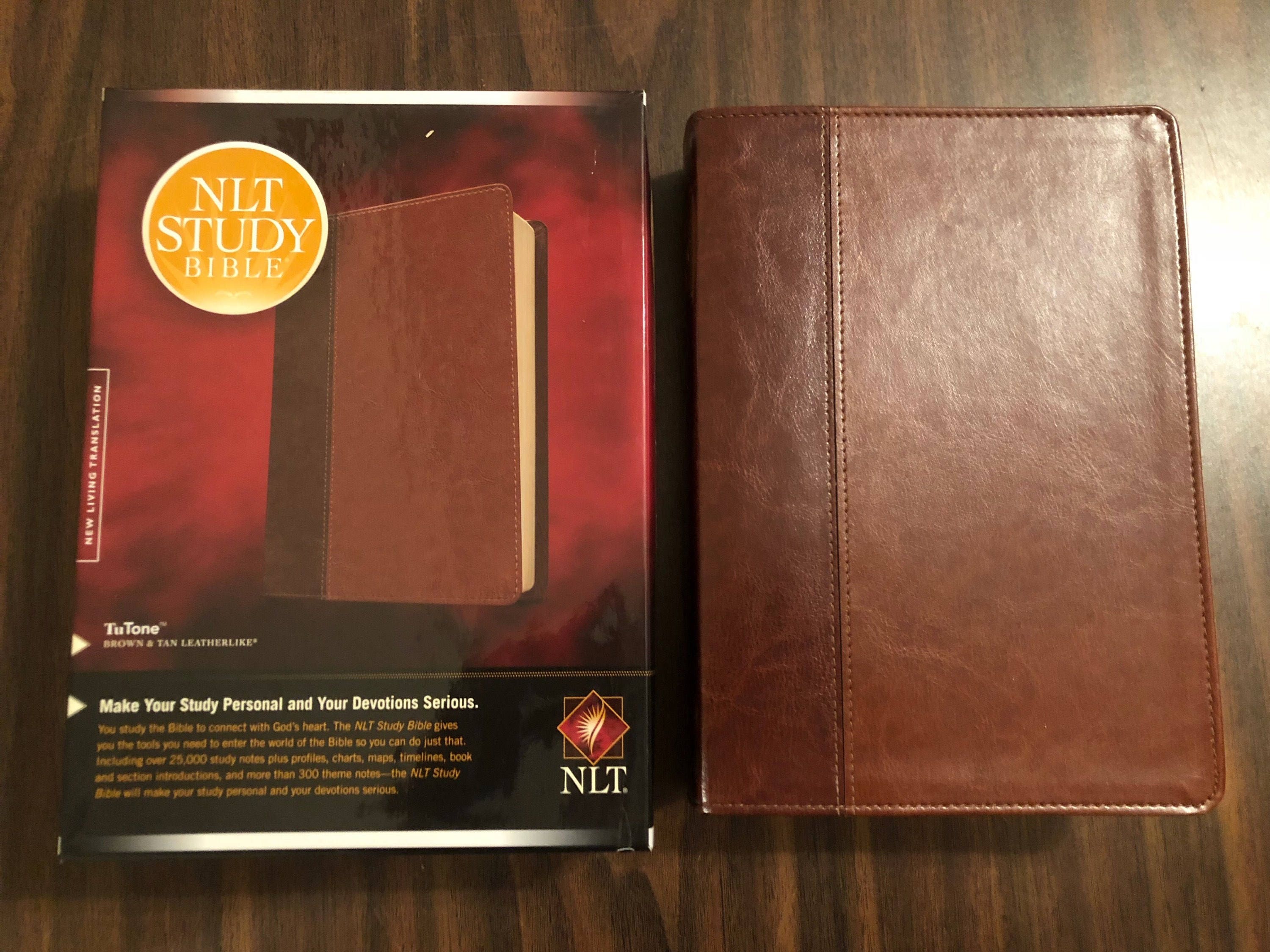 PERSONALIZED ** NLT Study Bible Brown / Tan TuTone ** Custom Imprinted