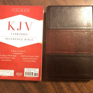 Personalized Bible KJV Ultrathin Reference Bible Thumb Indexed Brown LeatherTouch Cover Custom Imprinted Embossed with Name for Man Tabs image 7