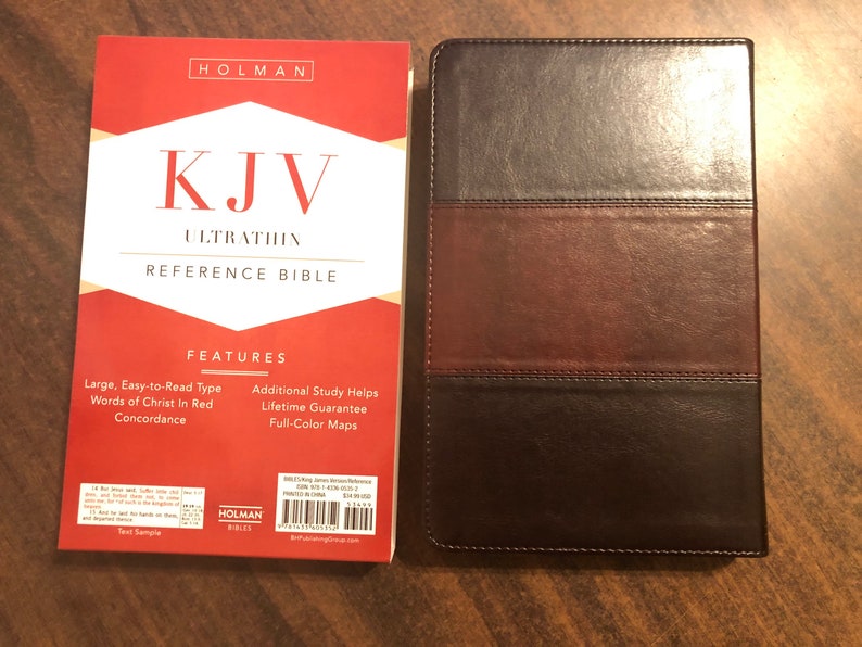 Personalized Bible KJV Ultrathin Reference Bible Thumb Indexed Brown LeatherTouch Cover Custom Imprinted Embossed with Name for Man Tabs image 7