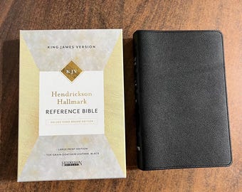Personalized KJV Large Print Reference Bible - Black Top Grain Goatskin Genuine Leather - Custom Imprinted with name engraved, 9781683071914