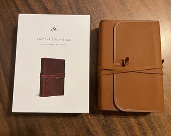 Personalized ESV Student Study Bible - Brown Natural Genuine Leather with Flap,  Custom Imprinted with name