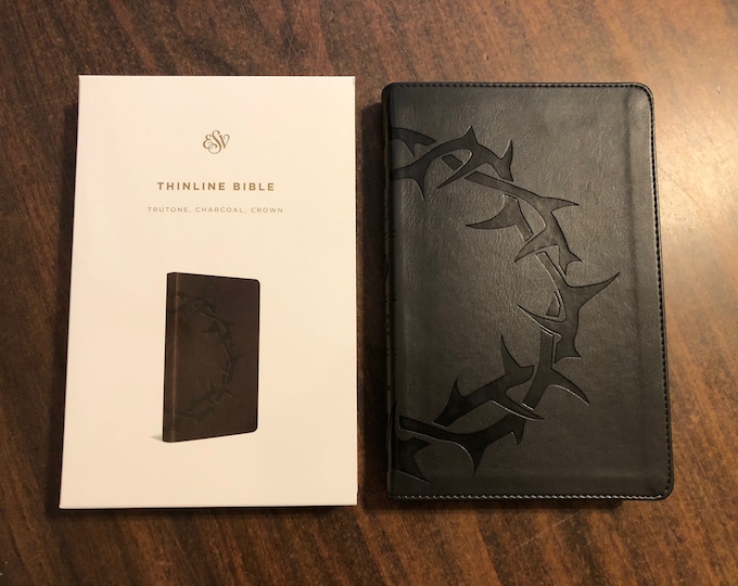 PERSONALIZED  ESV Thinline Bible - Charcoal Crown Trutone  Custom Imprinted