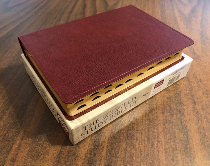 Personalized NIV 1984 Scofield Study Bible III Thumb Indexed - Burgundy Bonded Leather, Custom Imprinted, Name on bible, Out of Print