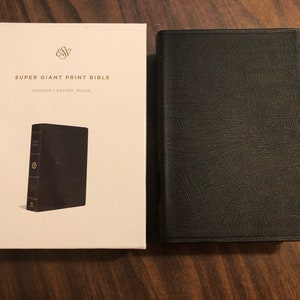 Personalized ESV Super Giant Print Bible - Black Genuine Leather - Custom Imprinted with a name on cover, Huge 17 pt font 9781433565489