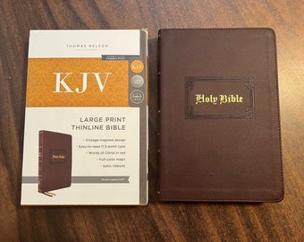 Personalized KJV Large Print Thinline Bible - Brown LeatherSoft Cover Custom Imprinted